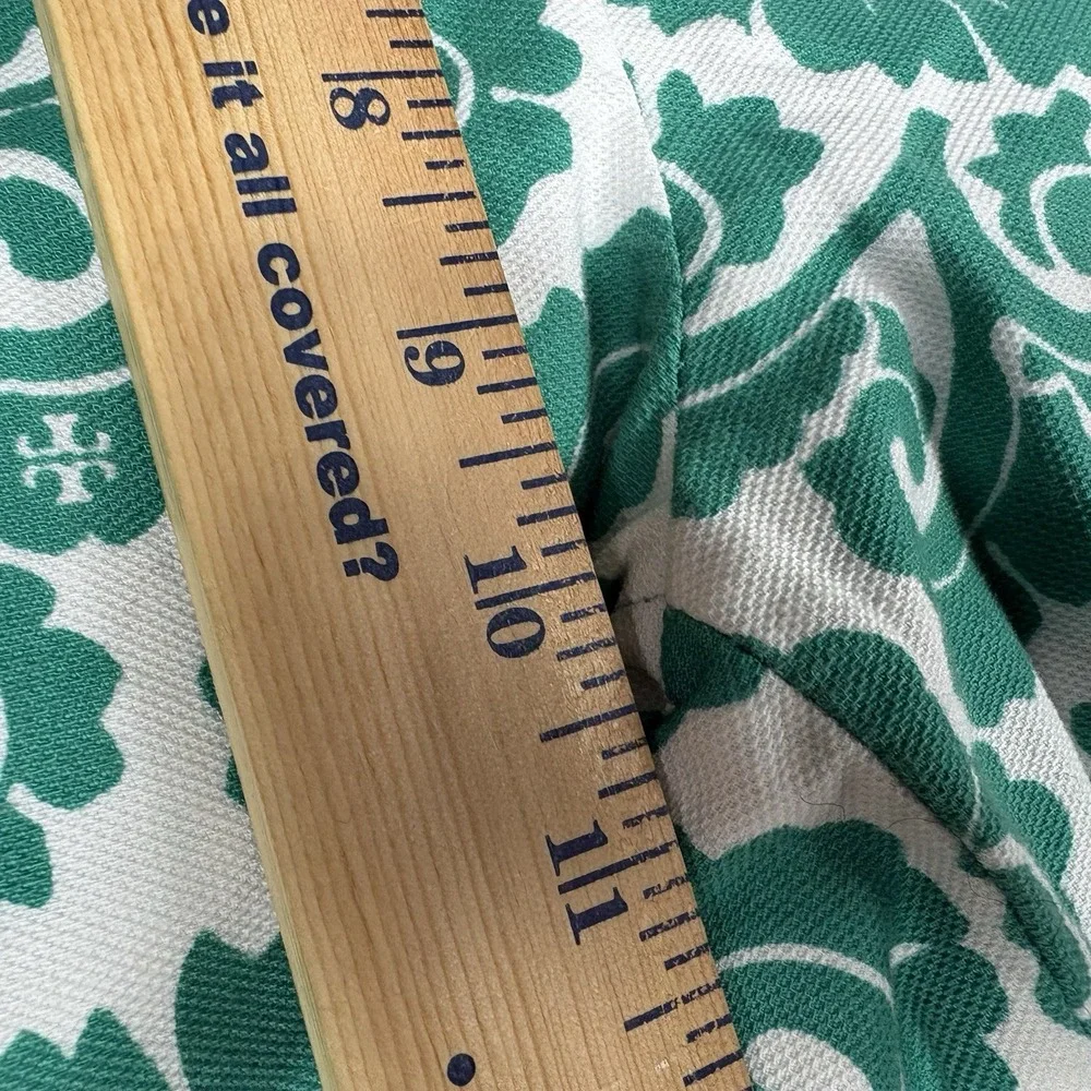 Tory Burch Size 10 Green White Floral Print Straight Leg Pants Cotton Stretch